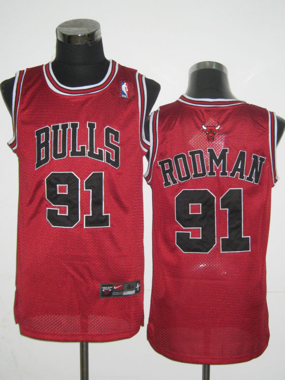 NBA Chicago Bulls 91 Dennis Rodman Authentic Red Throwback Jersey